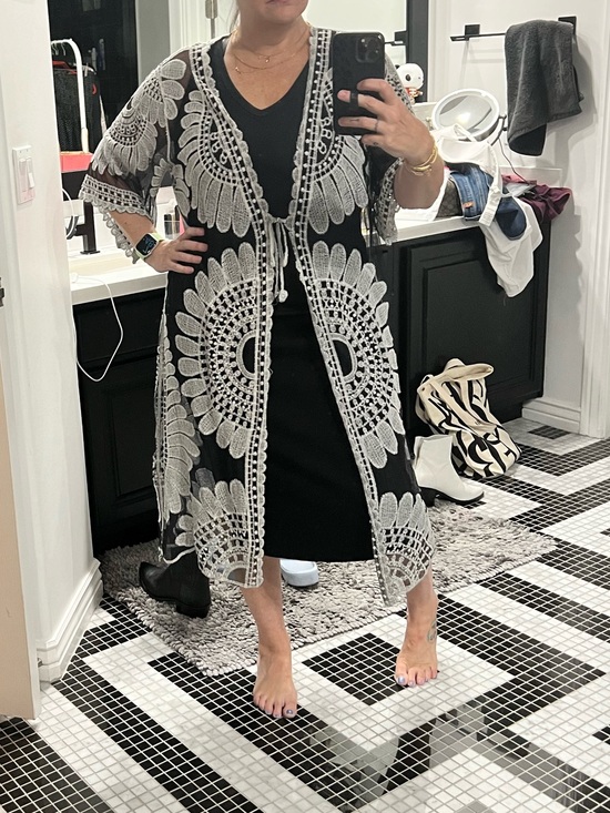 Dasayo Other - Black Sheer Dress with White Crochet Kimono
